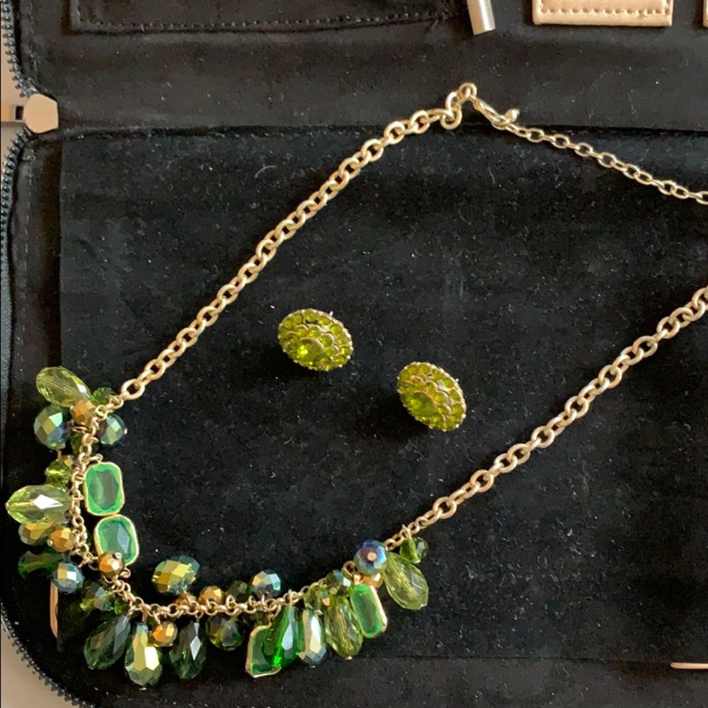 Green beaded statement necklace and earrings